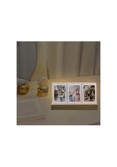 Instax Mini Led Işıklı 3'lü Ahşap Fotoğraf Çerçevesi Açık Bej