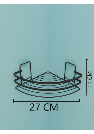 Suntel Tek Katlı Sticker Yapışkan Lamlı Banyo Köşeliği 2lı Set + 3 Adet Kanca Siyah