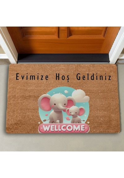 Valerine Life Sevimli Pembe Yavru Filler Evimize Hoş Geldiniz Kapı Önü Paspası 45x70cm