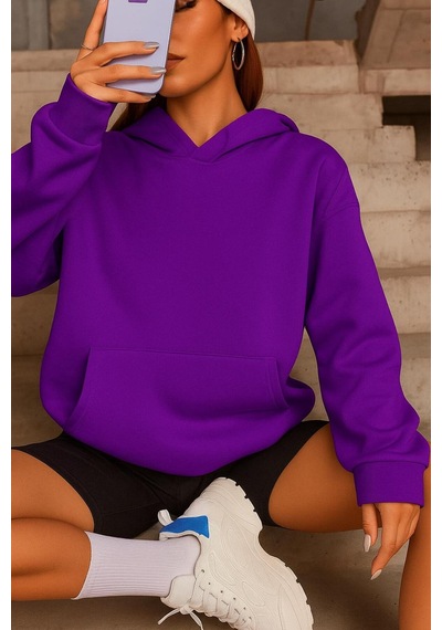 Unısex Düz Renk Sweatshırt Mor