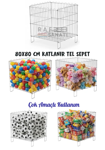 Katlanır Tel Havuz Sepeti 80x80 Cm Market Ve Mağaza Promosyon Sepeti Metal Havuz Sepet