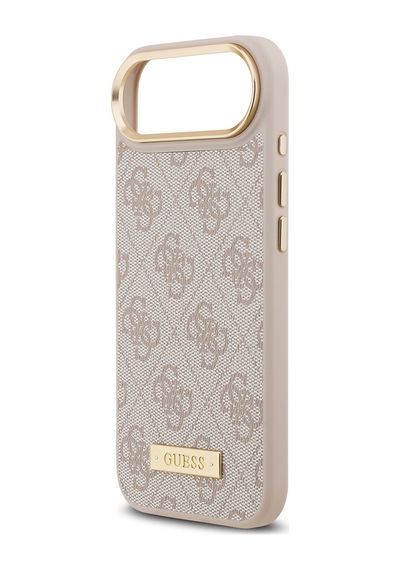 Apple Uyumlu iPhone 17 Air Kılıf Guess Lisanslı M-safeli 4g Desenli Pu Metal Plaka Klasik Logolu Pembe Pembe