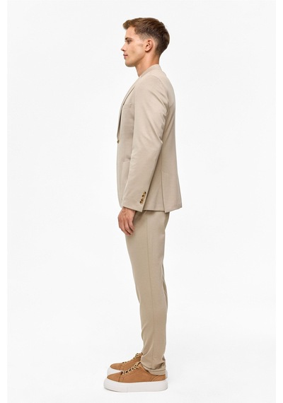 Süvari Bej Slim Düz Mono Yaka 6 Drop Takım Elbise-38720 Bej