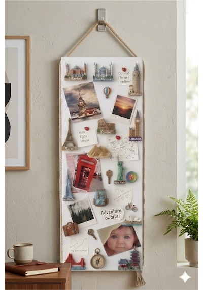 Magnet Panosu , 30x90cm Mıknatıslı Beyaz Pano Jüt Halatlı Dekoratif Büyük Boy Hatırlatma Panosu Diğer