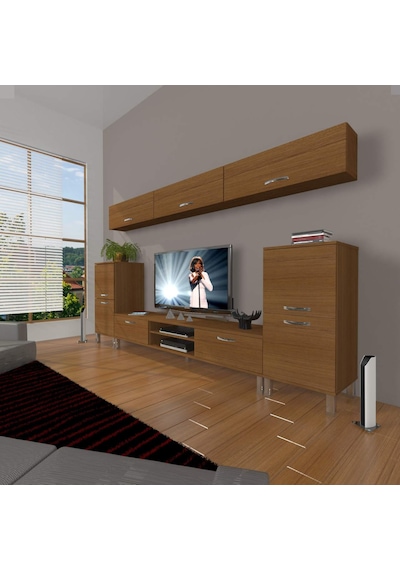 Decoraktiv Eko 9 Slm Dvd Krom Ayaklı Tv Ünitesi Tv Sehpası Ceviz
