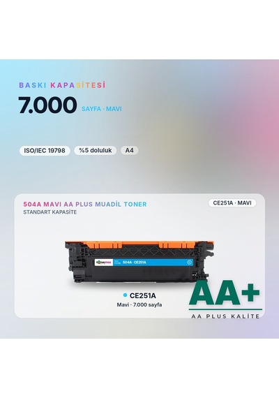 Hp 504a Ce251a Mavi Uyumlu Toner Aa Plus / Color Laserjet Cp3525 / Cm3530