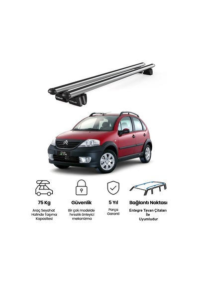 Pençe Citroen C3 Xtr Ara Atkı 2004-2008 Uyumlu Gri Ara Atkı Port Bagaj Tavan Barı