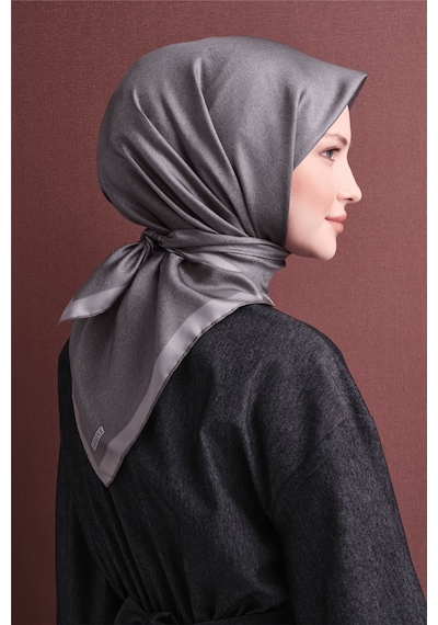 Armine İpek Eşarp 2027 Kış - 9601-56 Antrasit Gri Twill Antrasit - Gri