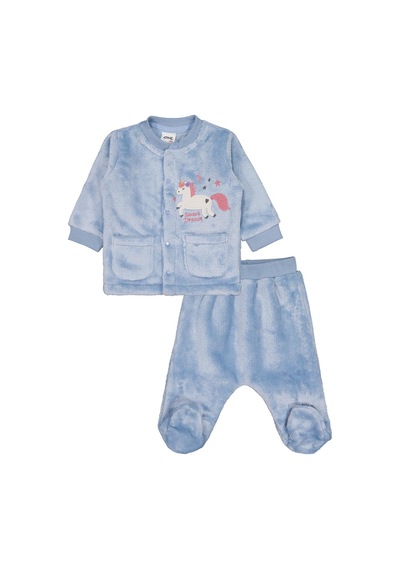 Civil Baby Unicorn Nakışlı 1-9 Ay Pijama Takımı - Mavi Buz Mavi