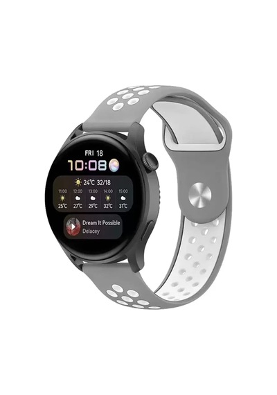Watch 20mm Uyumlu Spor Delikli Kordon - Gri-beyaz