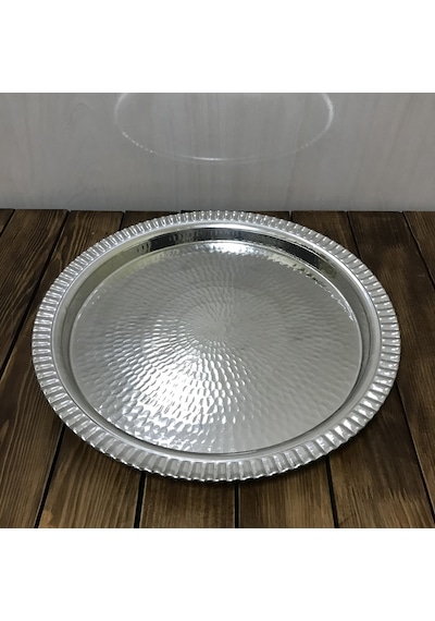 Dövme Bakır Çirtikli Fırın Tepsisi 35 cm Gümüş