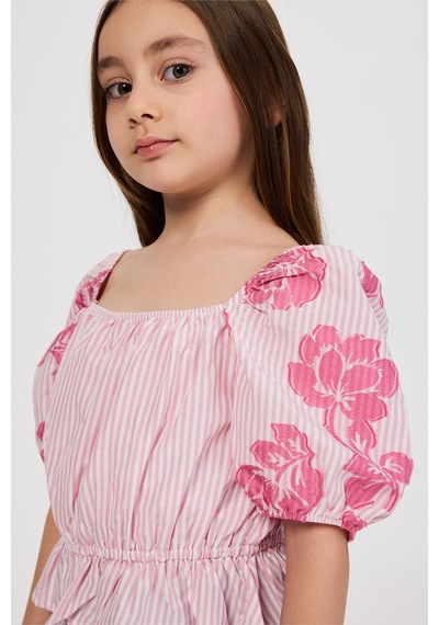 Panço Kız Çocuk Karpuz Kollu Pembe Bluz