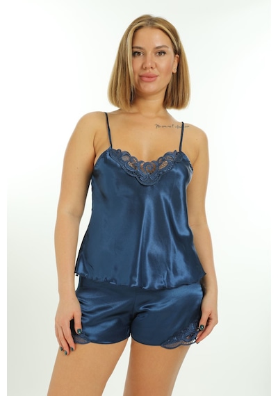Lacivert Saten Babydoll Şortlu Takım Model 679634 Çok Renkli