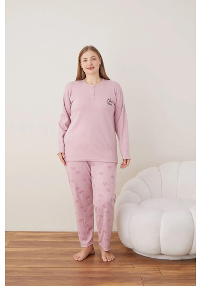 Boyraz Lindros Kadın Pamuklu Düğme Yaka Raporlu İnterlok Battal Pijama Takımı 05111 - 1 Adet Gülkurusu Boyraz Lindros Kadın Pamuklu Düğme Yaka Raporlu İnterlok Battal Pijama Takımı 05111 - 1 Adet Gülkurusu
