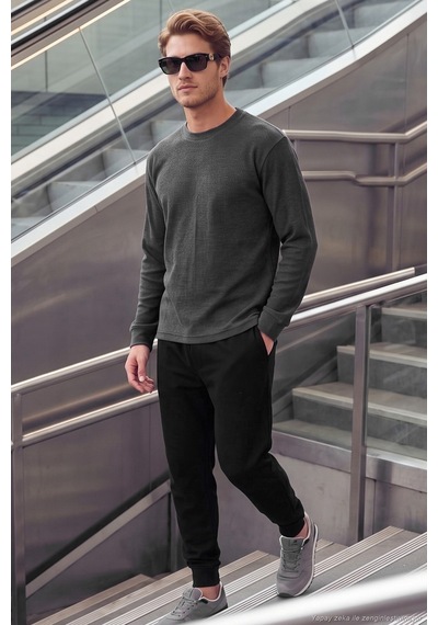 Buratti Pamuk Karışımlı Relaxed Fit Bisiklet Yaka Kazak Erkek Sweat 5905837 Antrasit