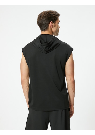 Koton Spor Tişört Oversize Kapşonlu Baskılı Kolsuz Siyah 4sam10157nk Siyah