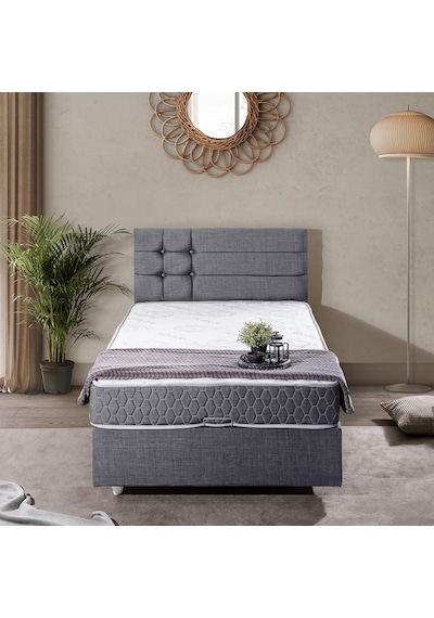 Viyana Tek Kişilik Baza Başlık Comfort Yatak Seti Gri 100 x 200