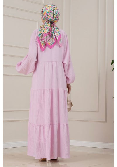 Sevitli Lilyum Kumaş Robalı Katya Elbise-pembe-5821
