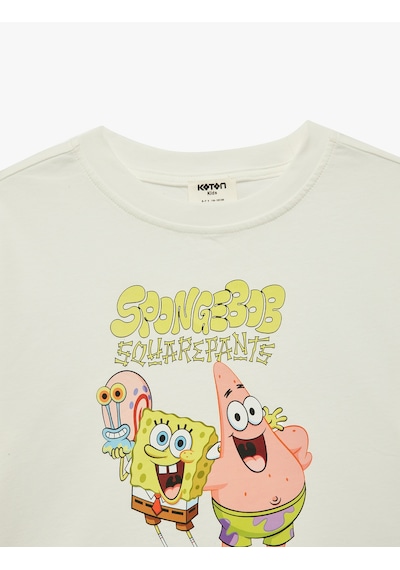 Koton Lisanslı Spongebob Baskılı Kısa Kollu Pamuklu Tişört Ekru 6skg10512ak