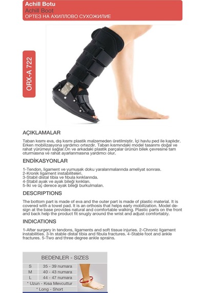 Aşil Botu Aşil Tendon Ameliyatı Sonrası Yürüme Botu Uzun Orx -a722