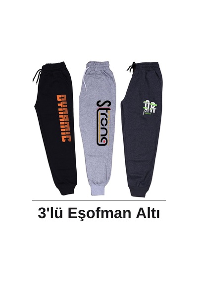 Panios Kids 3'lü Dynamic-stron-or Baskılı Erkek Çocuk Çift Cepli Eşofman Altı Çok Renkli Panios Kids 3'lü Dynamic-stron-or Baskılı Erkek Çocuk Çift Cepli Eşofman Altı Çok Renkli