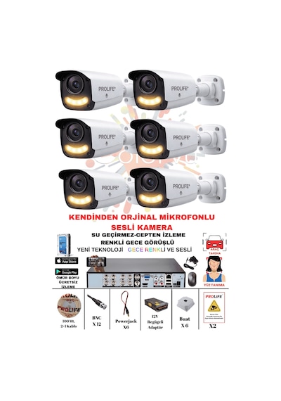 6 Lı Sesli Güvenlik Kamerası 5 Mp Gece Renkli Yüz Ve Araç Tanımalı Full Hd Kamera Sistemi