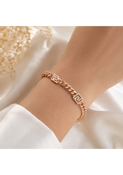 Xp Jewelry Taşlı Kare Labirent Bileklik Rose Gold Premium