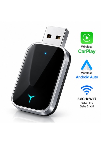 Luve Store 2in1 Kablosuz Carplay Auto Adaptör Wireless Dönüştürücü Usb Type-c Otg Mini Araç Adaptörü