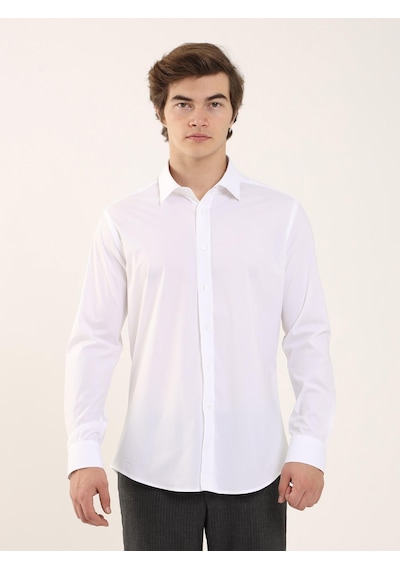 Dufy Beyaz Erkek Slim Fit Klasik Yaka Uzun Kol Gömlek - 103129 Beyaz