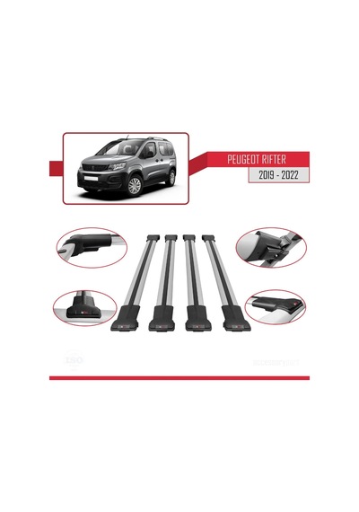 Peugeot Rifter 2019-2022 Arası İle Uyumlu Fly Model Ara Atkı Tavan Barı Gri 4 Adet Bar