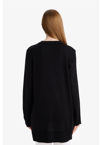 DeFacto Regular Fit Bisiklet Yaka Yırtmaçlı Basic Düz Triko Kazak Tunik H3431AZ24AUBK27