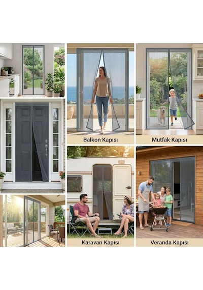 Mıknatıslı Kapı Sinekliği Gri 100x210 Cm Otomatik Kapanan Manyetik Tül Sineklik 4741