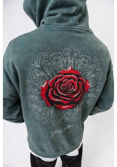 Respire Erkek Fierce Baskılı Yıkamalı Kapüşonlu Oversize Hoodie Yeşil
