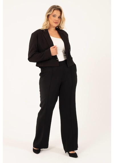 Myline Astarlı Blazer Crop Ceket - Siyah