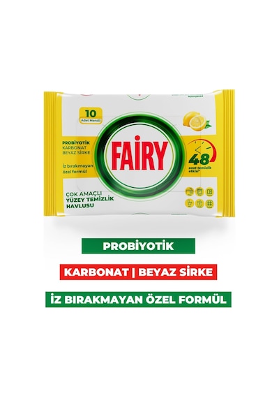 Çok Amaçlı Yüzey Temizlik Havlusu 10 Yaprak Limon Yağlı Beyaz Sirke & Karbonat Belirtilmemiş