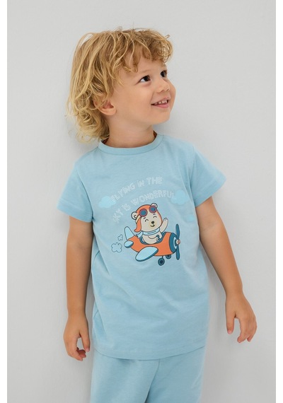 Defacto 2li Mavi Baskılı Kısa Kollu Pijama Takımı Erkek Bebek H5629a526aube526 Mavi-be526