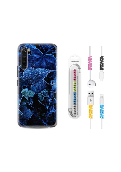 Xiaomi Redmi Note 8 Kılıf +Kablo Koruyucu Blue Foid 1628