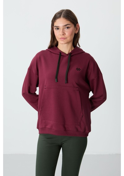 Tommy Life Erguvan Kompakt Pamuklu Kalın Pürüzsüz Dokulu Kapüşonlu Oversize Fit Kadın Sweatshirt - 97291 Mor