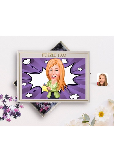 Kişiye Özel Kadın Asistan Karikatürlü 1000 Parça Profesyonel Puzzle-2