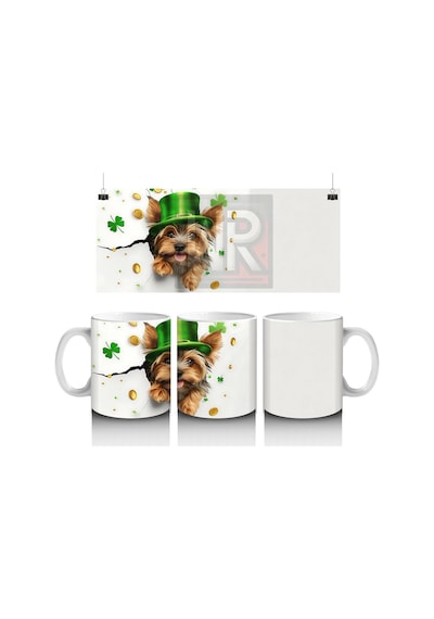 Şapkalı St. Patrick S Temalı Yorkshire Terrier - Baskılı Kahve Kupası Renkli