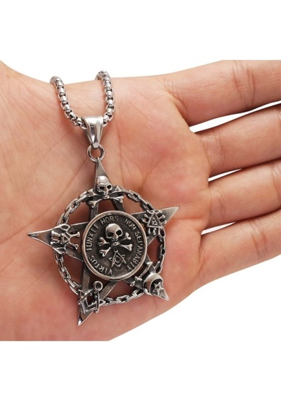 Vog Pentegram Kurukafa Çelik Unisex Sevgiliye - Eşe - Arkadaşa Hediye Kolye Zincir Beyaz