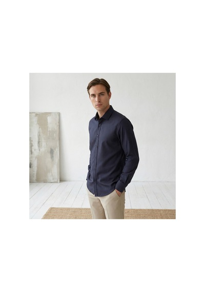 Yusaytr Slim Fit Uzun Kollu Pamuklu Gizli Düğme Yakalı Oxford Gömlek Lacivert Lacivert
