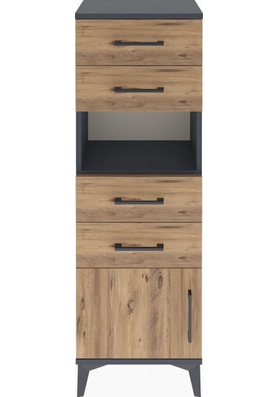 Arges Dolap Tek Raflı 4 Çekmeceli Tek Kapaklı 44x30x134 Antrasit-çam Antrasit