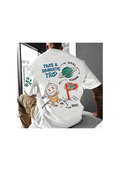 Caddemia Yaz Moda Rahat Spor Bol Kesim Artı Boyutu Astronot Karikatür Baskılı Yuvarla Beyaz 2XL Caddemia Yaz Moda Rahat Spor Bol Kesim Artı Boyutu Astronot Karikatür Baskılı Yuvarla Beyaz 2XL