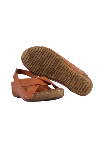 Napa Shoes Hakiki Deri Arka Bantlı Çapraz Rahat Taban Kadın Sandalet Napa-224 Taba