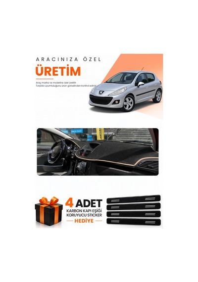 Peugeot 207 2007-2012 Uyumlu Torpido Koruma Örtüsü Oto Kılıfı - Siyah Bej