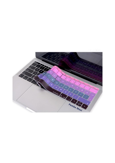 Laptop Apple Uyumlu MacBook Pro Klavye Koruyucu Ombre Türkçe Q A1534 A1708 İle Pembe Mavi