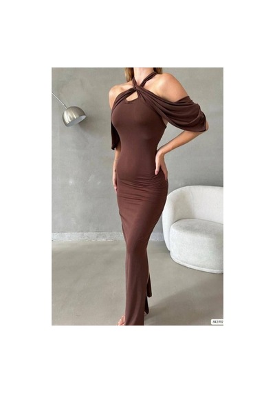 Store Simli Dekolteli Elbise Kumaş Askılı Mor - 935908762 Mor