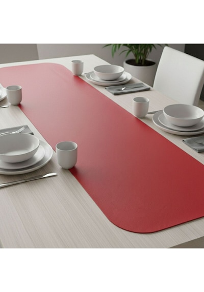 1 Adet Deri Runner Oval Kenarlı-40x140 Cm Kırmızı