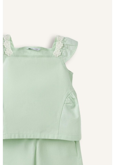 Defacto Floral Keten Görünümlü 2li Takım Kız Bebek H4734a526smgn1139 Yeşil-gn1139